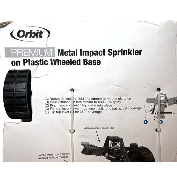 Orbit Impact Sprinkler Premium Plastic Metal Wheeled Base Coverage Up To 85 Ft - Picture 5 of 13